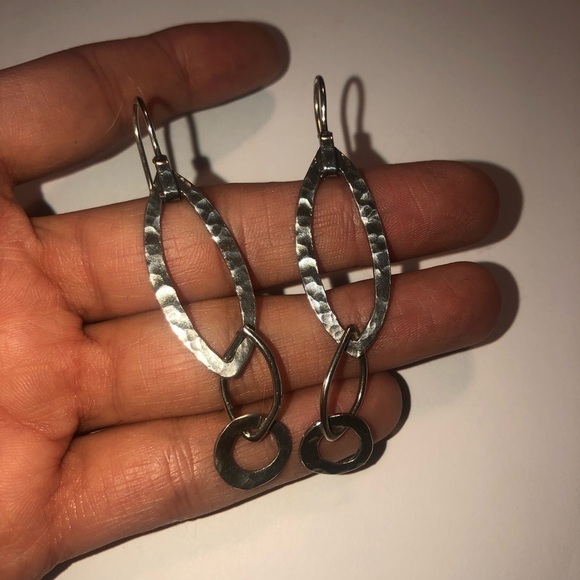 SILPADA Sterling Silver Oblong & Circles Hammered Shepherds Hook Earrings 2.6” - Picture 4 of 6